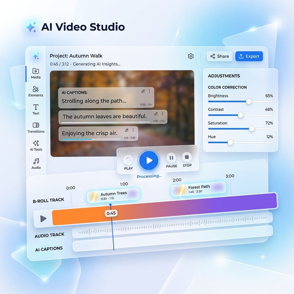 ApexStack AI caption generator showing multi-language transcription with timestamps